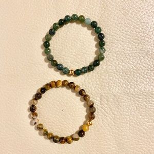 Green Brown Agate Bead Bracelet Energy Protection